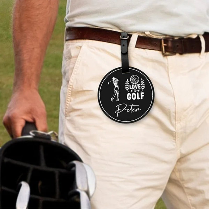 Personalized Green King Queen Golf Player Silhouette Adjustable Leather Golf Tee Holder Bag