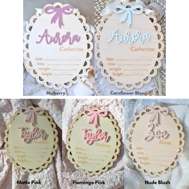 Pink Bow Birth Stat Sign Birth Announcement Sign