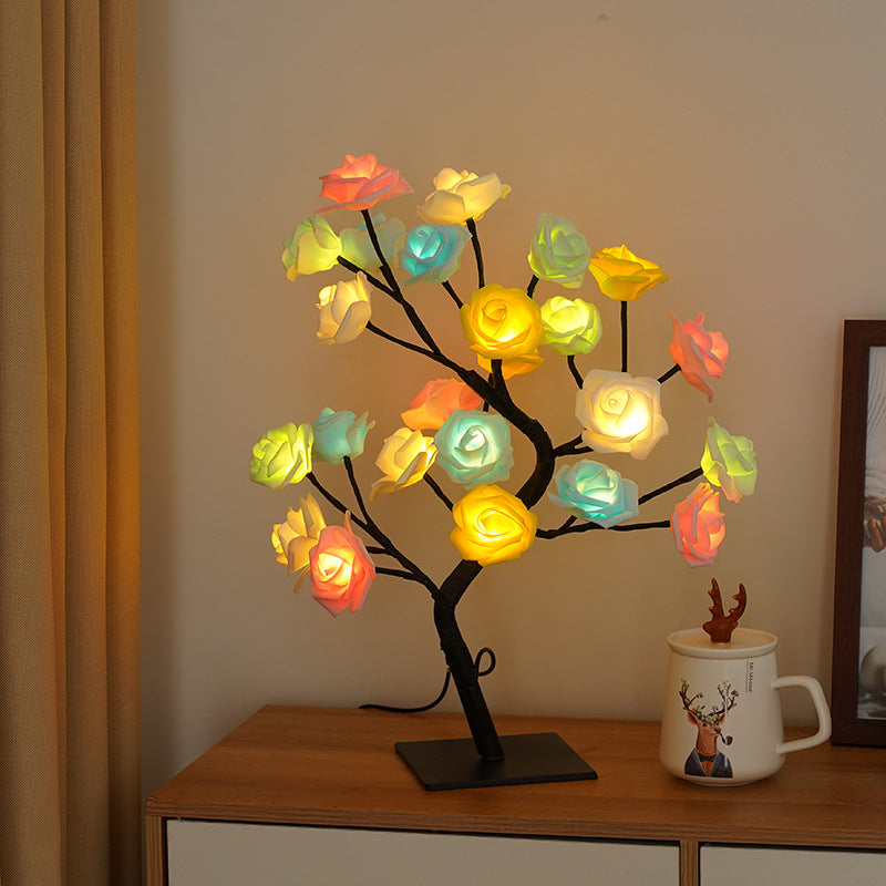 Rose Tree Lamp Colorful Light Up LED Rose Tree Table Lamp