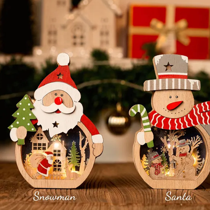Personalized Christmas Lamp for Kids,Wooden Snowman/Santa Lantern