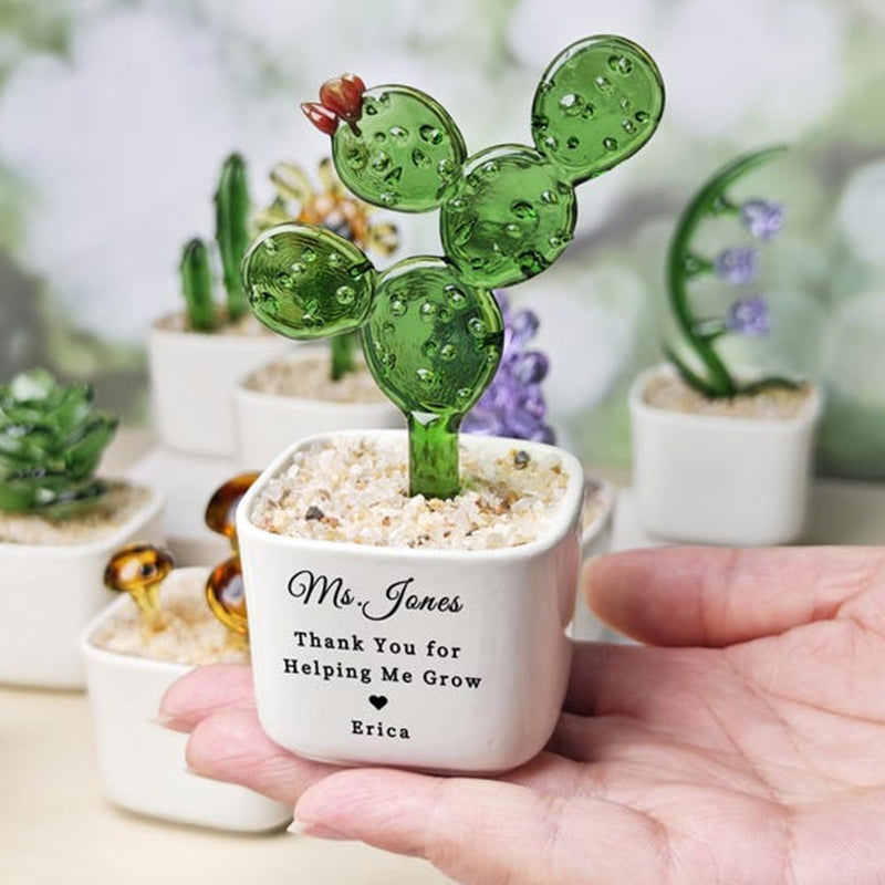 Stained Glass Succulent Cactus, Custom Potted Plant Figurine, Teacher Appreciation Gift