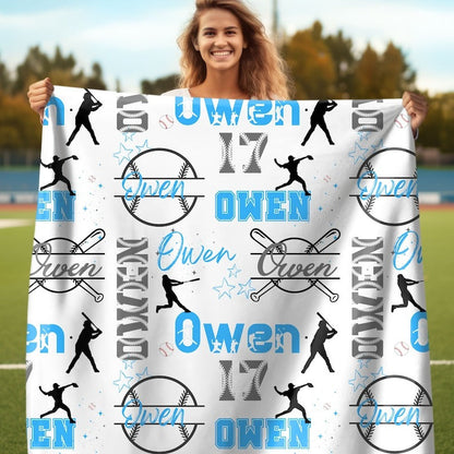 Baseball Boy Personalized Blanket, Custom Name Collage with Baseball Pattern Throw