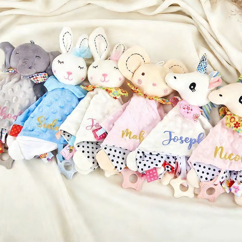Personalized Plush Animal Baby Comforter: Embroidered Name Security Blanket