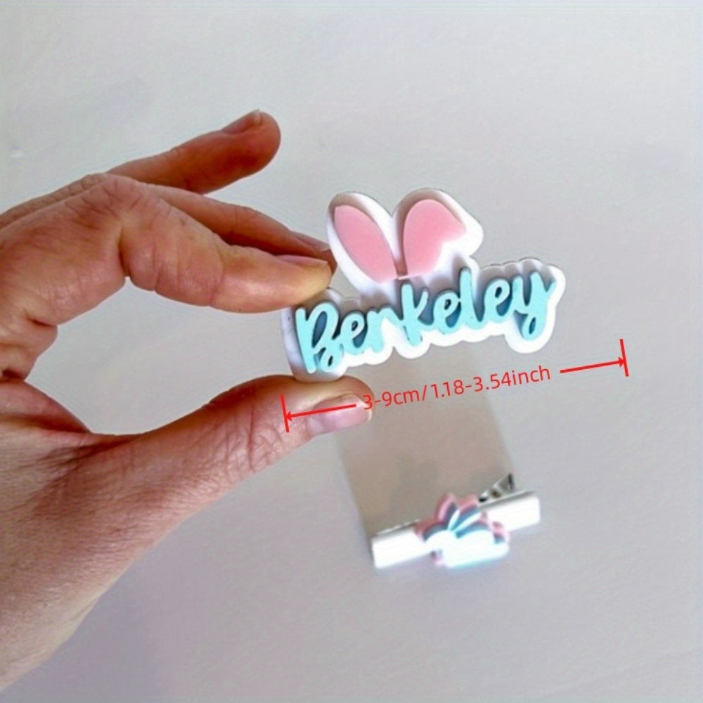 Personalized Easter Bunny Acrylic Hair Clip | Custom Name & Letter Design