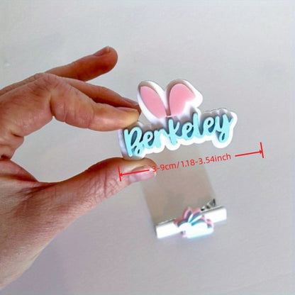 Personalized Easter Bunny Acrylic Hair Clip | Custom Name & Letter Design