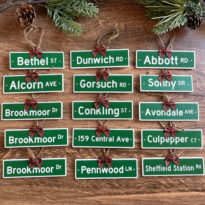 Street sign ornament  custom laser engraved acrylic ornament