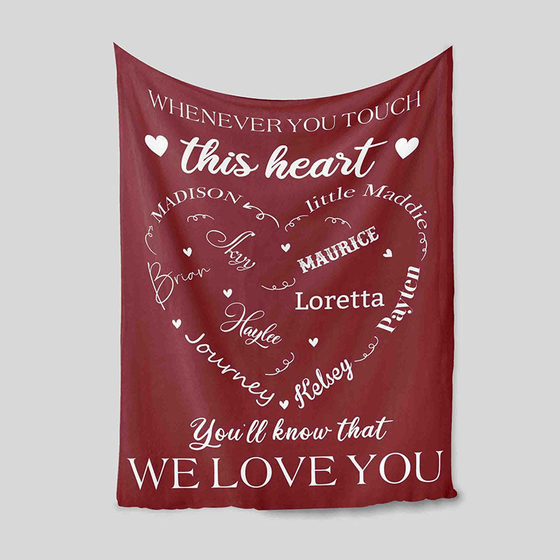 Custom Name Blanket, Monogrammed Blankets, Grandma Blanket, Family Blanket, Personalized Blanket with names, Personalized Name Heart Blanket