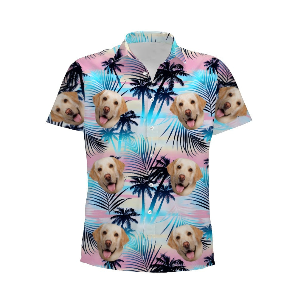 Personalized Photo Hawaiian Shirt Custom Dog Cat Face Holiday Tropical Pattern Shir