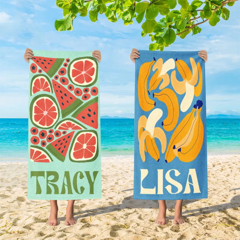 Personalized Retro Beach Towel with Name,Groovy Vibes Beach,Retro Floral Towel