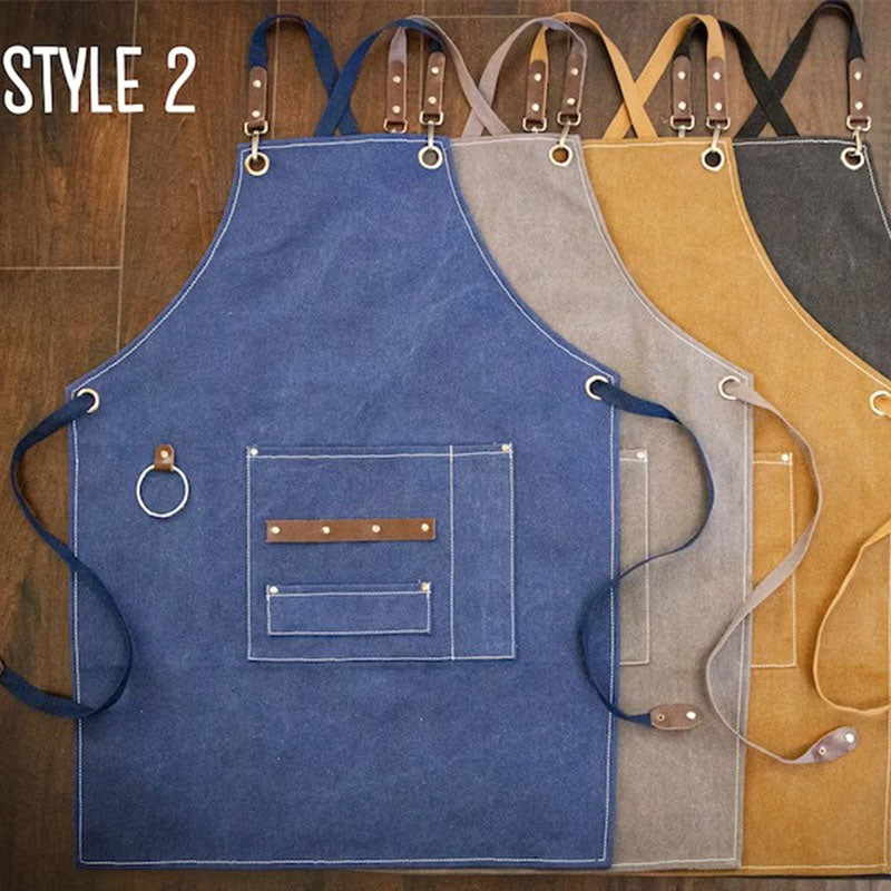 Custom Canvas Workshop Barbeque Apron With Pockets, Personalized Bar Apron