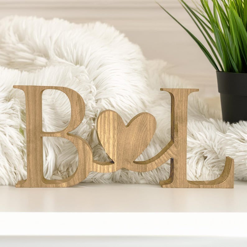 Custom Wood Initials with Heart – Personalized Wedding Gift