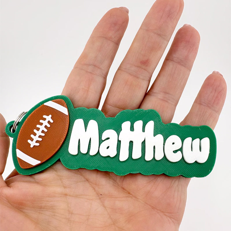Personalized Football Name Tag Keychain | Youth Sports Team Equipment Bag Player Name Tag