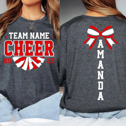 Custom Cheer Team Name Shirt, Custom Cheerleader Gift Two Sided Shirt