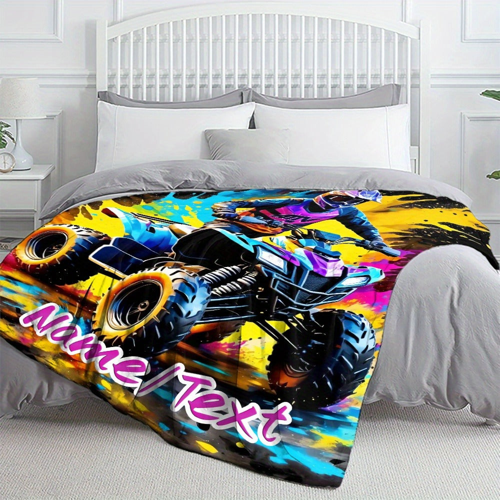 Customizable All-Terrain Vehicle Motorcycle Flannel Throw Blanket