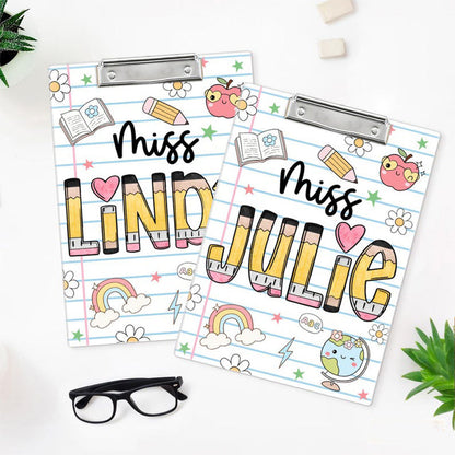 Personalized Teacher Back To School Gift, Custom Pencil Teacher Clipboard