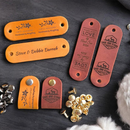 Personalized 3 x 0.85" Full-Grain Leather Labels with Rivets