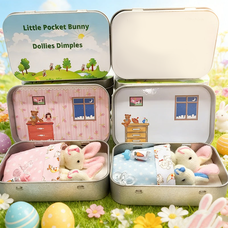 Easter Bunny Plush mummy and baby bunnies in Pocket Tin