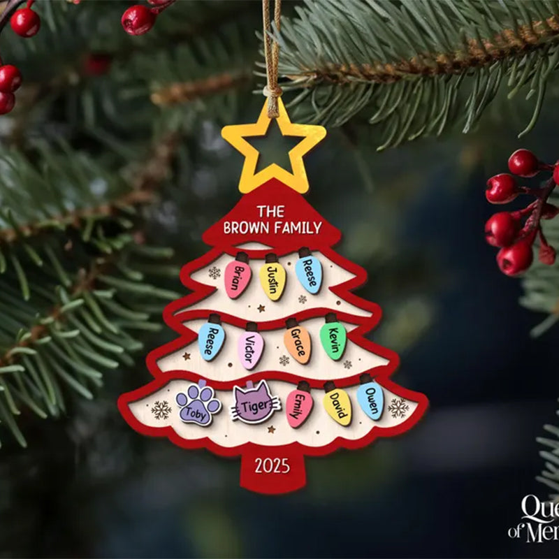 Personalized Family Tree Ornament 2025, Custom Family With Pet Ornament