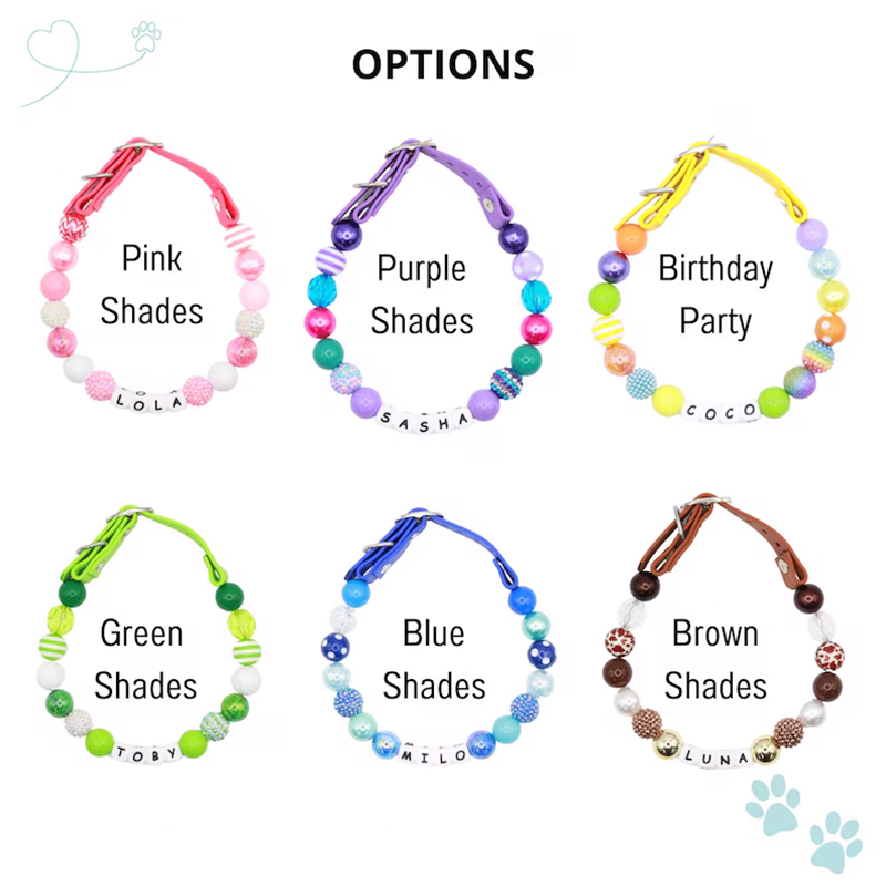 Adjustable beaded name dog collar