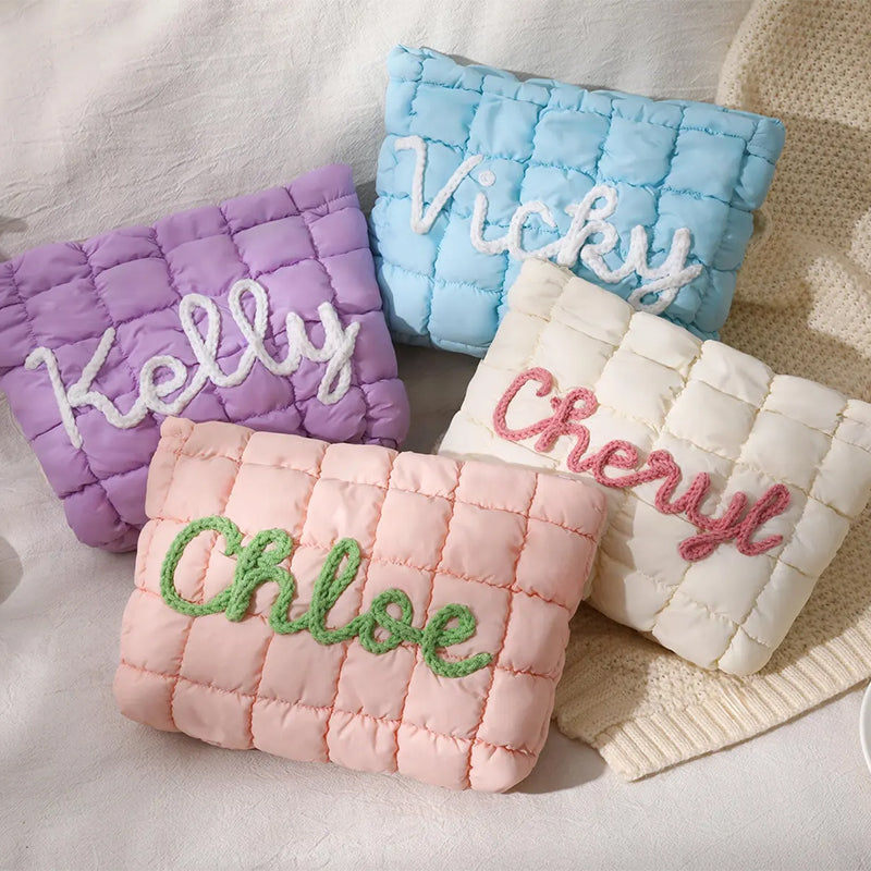 Personalized Quilted Nylon Makeup Bag,Custom Quilted Zipper Pouch