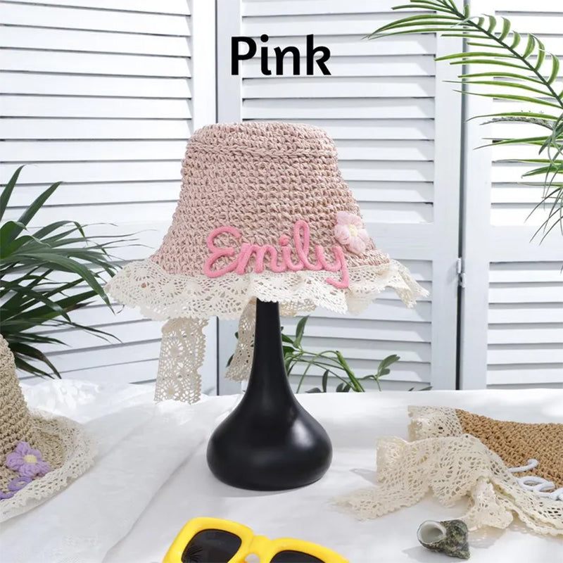 Personalized Kids Straw Hat with Name,Custom Name Baby Sun Hat