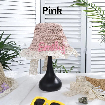 Personalized Kids Straw Hat with Name,Custom Name Baby Sun Hat