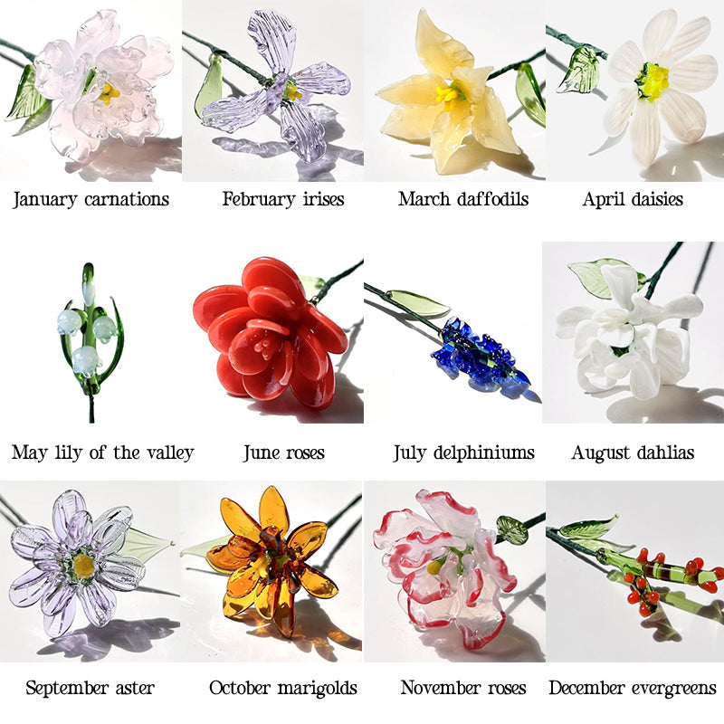 Glass Birth Month Flowers, Birth Flower Bouquet