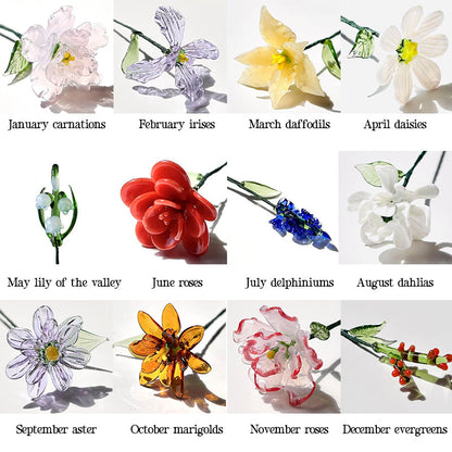 Glass Birth Month Flowers, Birth Flower Bouquet