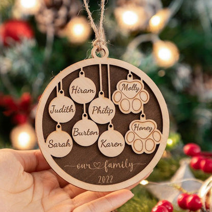 Custom Christmas Ornament,Personalized Family And Pet Ornament,Engraved Wood Ornament,Family And Pet Christmas Gift Decor