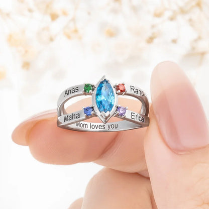 Personalized Dainty Birthstone Ring with Engraved Name Women Jewelry