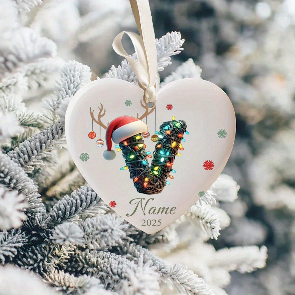 Personalized Christmas Initial Name Heart-Shaped Ornament