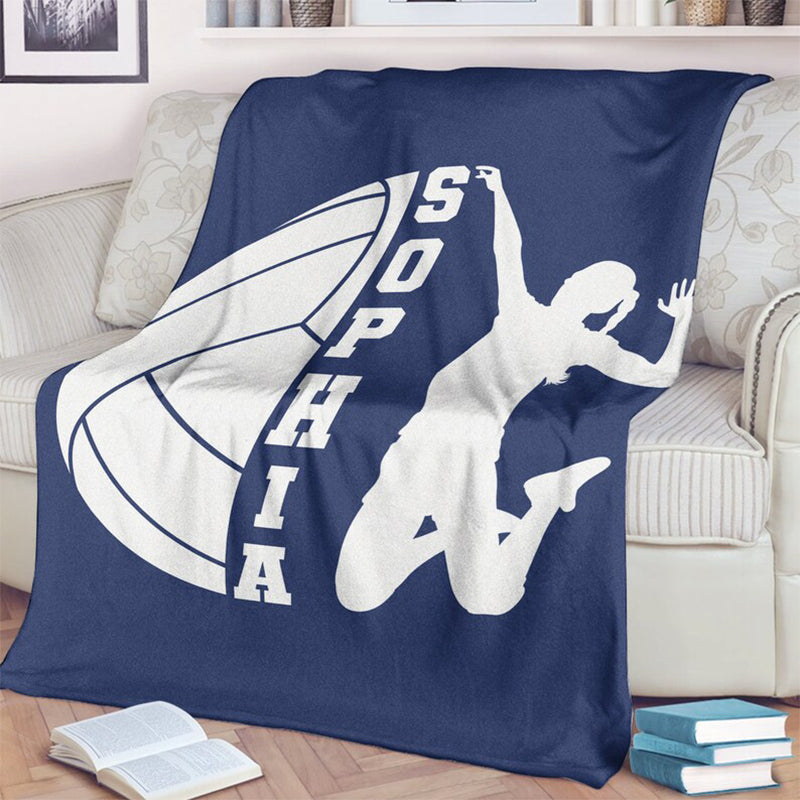 Personalized Volleyball Girl Blanket - Custom Name Volleyball Sherpa Fleece Throw