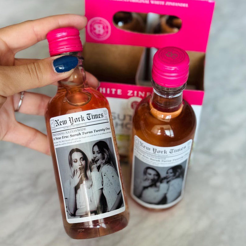 CUSTOM Photo Newspaper Wine, Champagne Bottle Label Gift for Her
