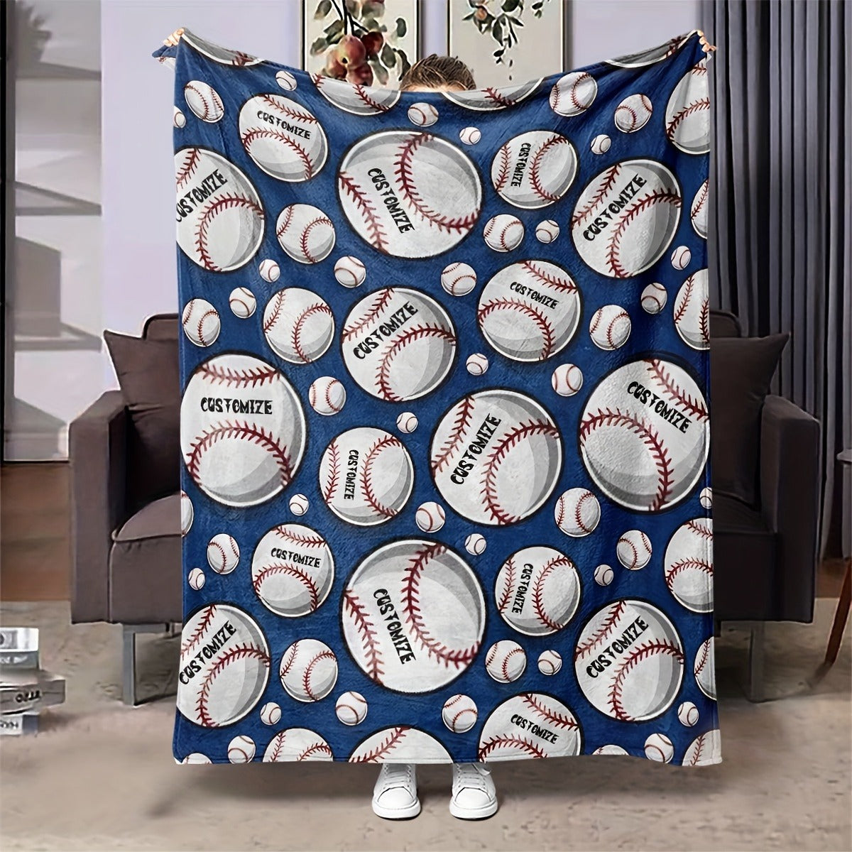 Custom Baseball Text Printed Fleece Blanket - Perfect for All Seasons