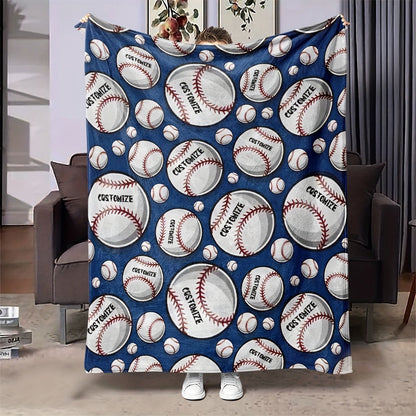 Custom Baseball Text Printed Fleece Blanket - Perfect for All Seasons