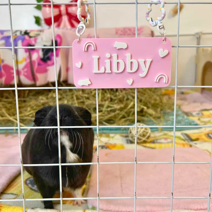 Custom Small Pet Cage Name Tag For Guinea Pigs, Rabbits, Hamsters