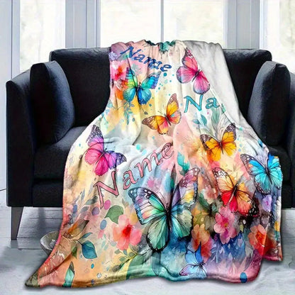 Personalized Butterfly & Floral Flannel Blanket