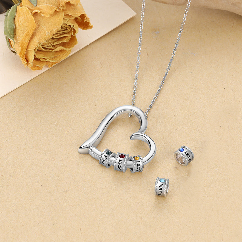 Personalized Family Heart Pendant Necklace 1 2 3 4 5 6 Birthstone Name Custom