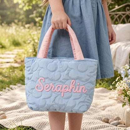 Personalized Name Handbag for Kids, Custom Quilted Nylon Tote Bag