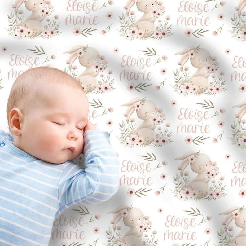 Custom Bunny Baby Blanket, Shower Gift