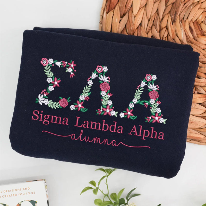 Embroidered Floral Letter Hoodie: Custom University Greek Apparel