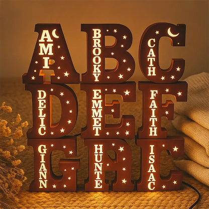 Personalized Wooden Night Light: Custom Name Initial LED Nursery Lamp