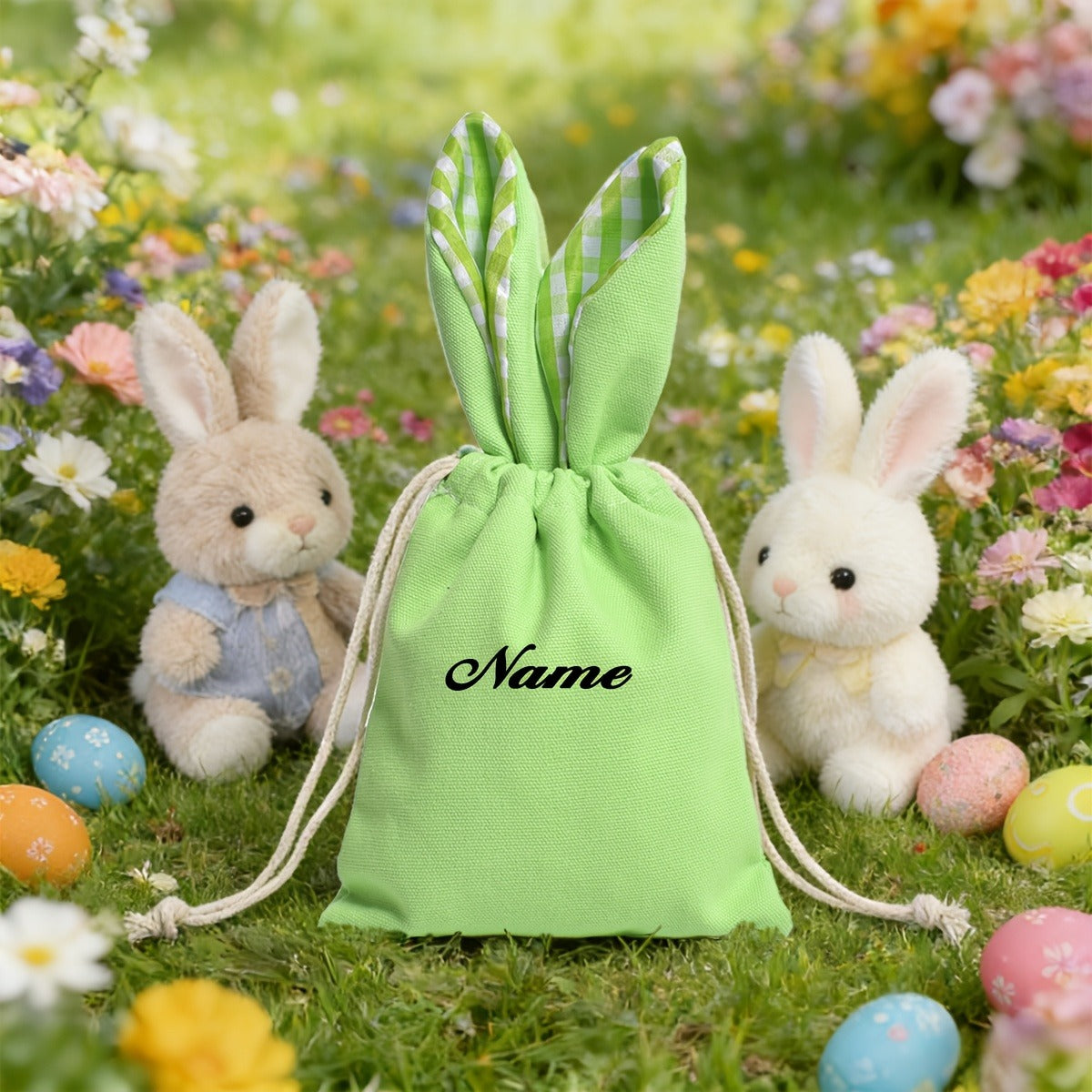 Personalized Plaid Drawstring Bag for - Custom Name, Easter Bag