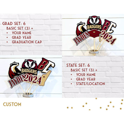 Custom University Centerpiece Sticks- Colors & Logo Graduation Gift