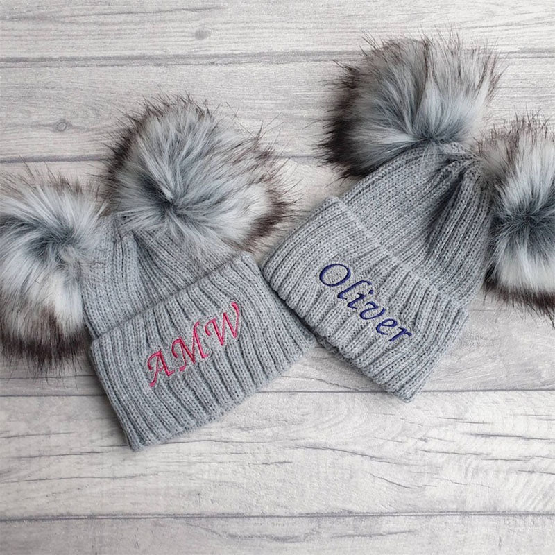 Personalised Infant Winter Hat Custom Embroidered Baby Pom Beanie