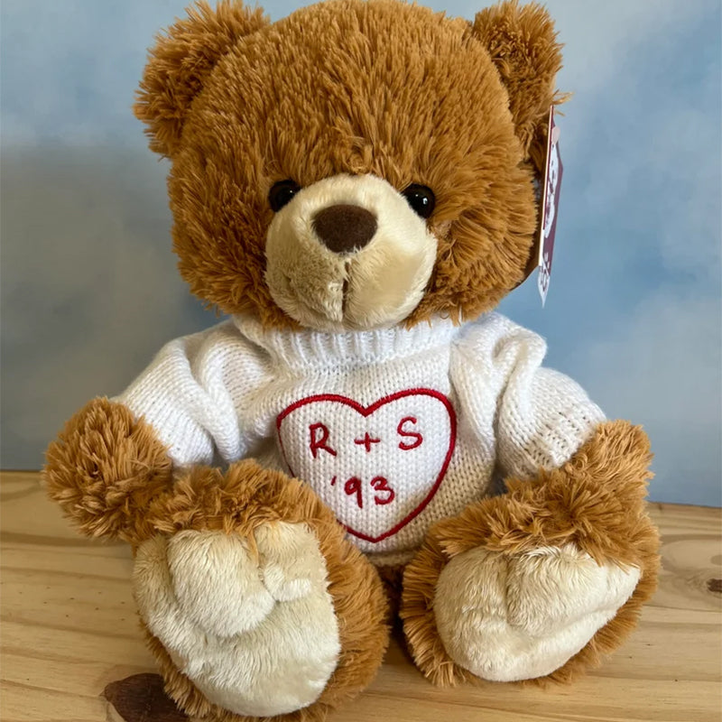 Personalized Teddy Bear - Custom embroidered white knit sweater