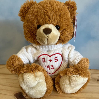 Personalized Teddy Bear - Custom embroidered white knit sweater