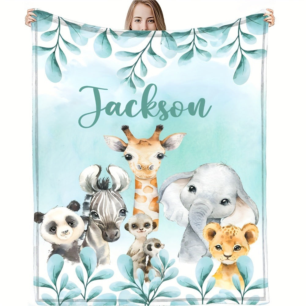 Personalized Animal Fleece Blanket with Custom Name And Letter Design