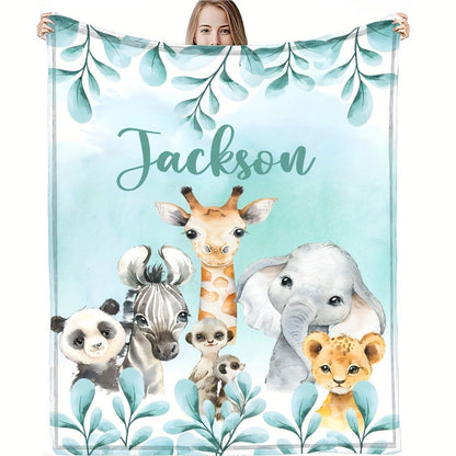 Personalized Animal Fleece Blanket with Custom Name And Letter Design