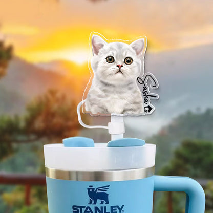 Custom Pet Photo Straw Topper, Stanley Cup Straw Cap with Pet Photo
